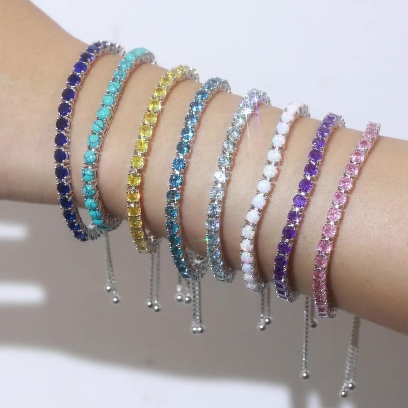 Fancime Birthstone Bracelet Jewelry for Women Sterling Silver Tennis Bracelet Classic Bolo Adjustable Chain Fine Jewelry Anniversary Birthday Gifts for Women Mom Wife Her - Image 3